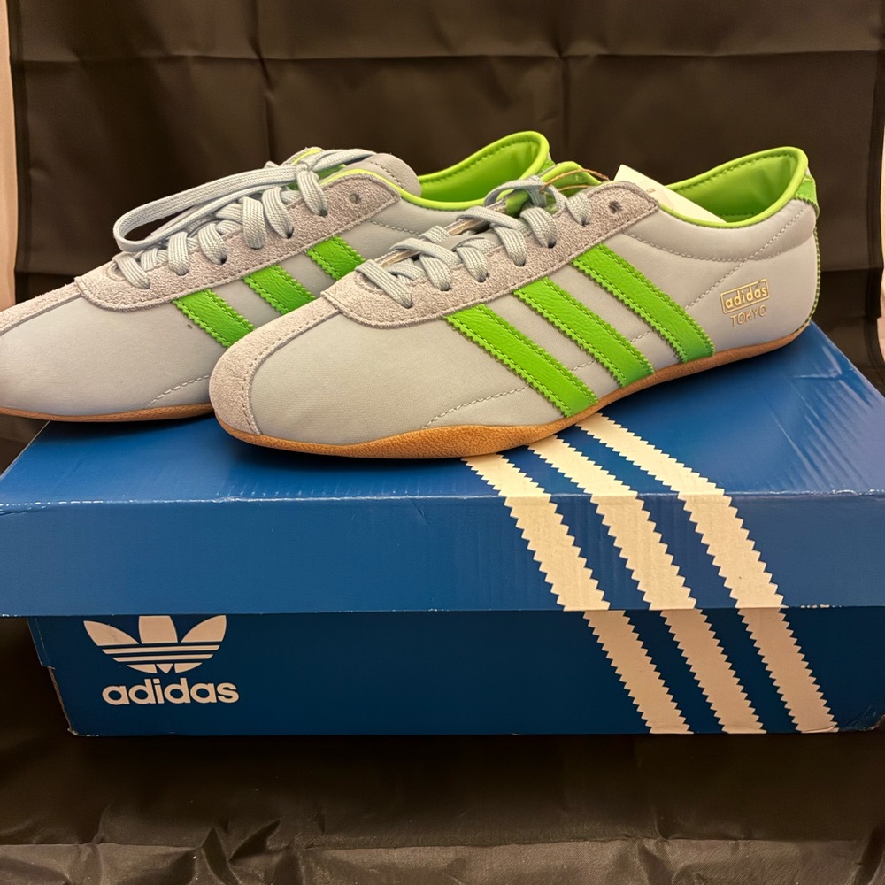 Rare Unisex Adidas baby blue & Neon Green Samba Sneakers